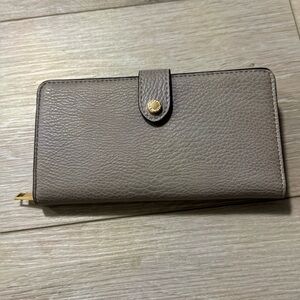 Poppy & Peonies Taupe Leather Zip-Card Wallet